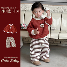 韩版2025秋冬季新款ins风婴儿套装男宝宝卡通卫衣两件套儿童卫裤1