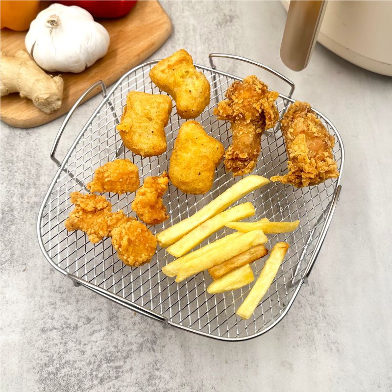 Barbacoa de freidora de aire de acero inoxidable 304 de 3 capas transfronteriza, parrilla de pollo frito y papas fritas, rejilla de deshidratación de verduras, rejilla de drenaje, rejilla de barbacoa