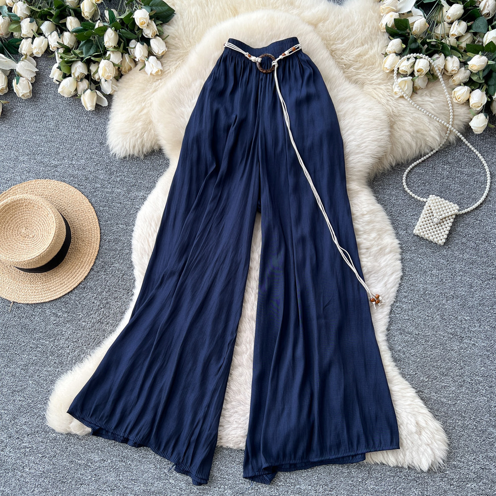 High-Waisted Wide-Leg Pants Korean Style Casual Women's Elastic Waistband Flattering Relaxed Fit For Commuting_ecoleips.com