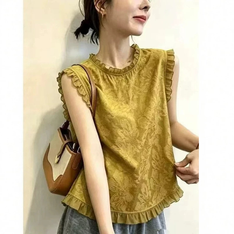 Korean-Style Ruffled Sleeveless Vest Shirt for Women, Summer 2026 New Model, Elegant and Versatile High-End Top A12160