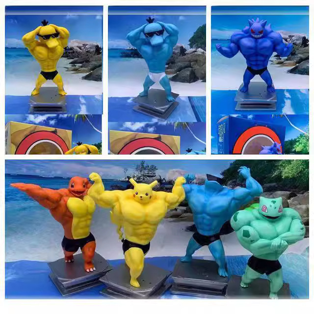 【In Stock】Pet Figure Muscle Man Gk Gengar Pikachu Charmander Bulbasaur Action Figure Boxed