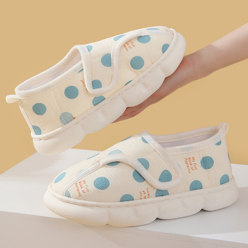 Spring and Summer New Magic Tape Postpartum Shoes for Mothers, Summer with Heel Wrap, Breathable, Soft Sole Indoor Cotton Slippers for Pregnant Women