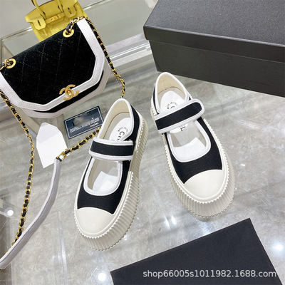 Small fragrant wind canvas shoe Mary Jane Velcro summer The thickness of the bottom Increase White shoes 2022 new pattern biscuit