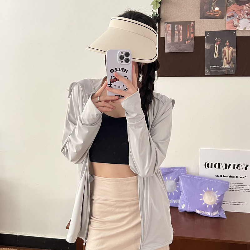 アウトドア用オリジナル生地の日焼け止め服、サイクリング用日焼け止め服、女性用アイスシルクUVカット釣り用服、薄手ジャケット、越境で人気商品|undefined