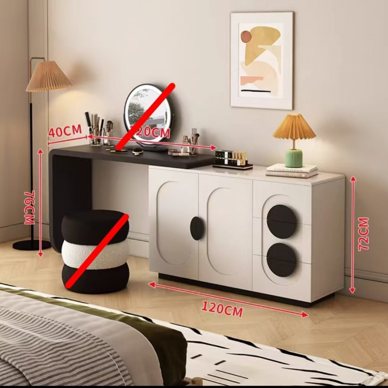 Mesa de maquillaje de sentido premium de diseñador minimalista moderno, armario de almacenamiento de tocador minimalista italiano, dormitorio de estilo crema integrado