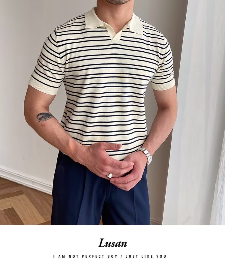 245g Weight Short Sleeve Sleeve Length Regular Sleeve Sleeve Type Polyester Fabric Type Regular Top Length Casual Occasion Turndown Neckline Slim Fit Type Stripe Pattern Summer, Spring Season Men's Gender Classic Style Style 3XL, M Size Wholesale Men's Polyester Classic Style Stripe Short Sleeve Men's T-shirt 2