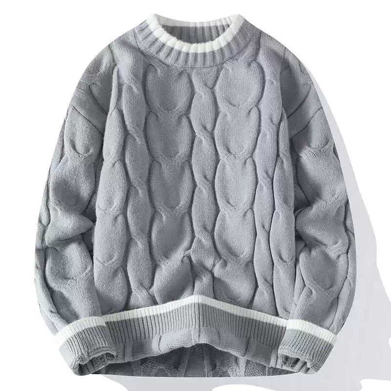 Suéter de cuello redondo de color sólido para hombres texturas de torsión en la camisa de base de invierno y otoño caliente comercio exterior al por mayor transfronterizo image 19