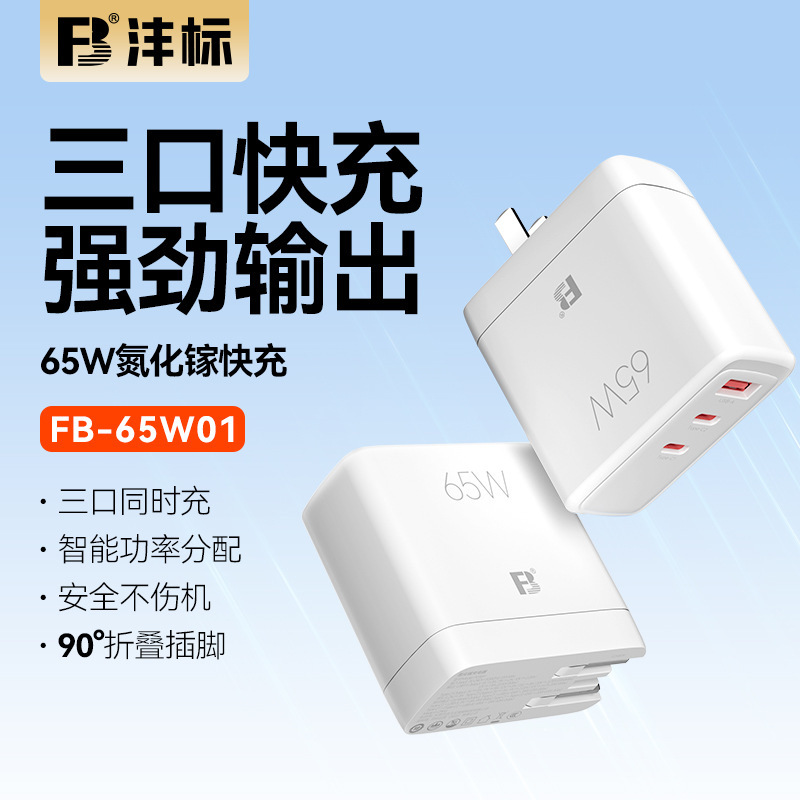 Fengbiao 65W Charger Multi-Port Pd Fast Charging Head Gallium Nitride Suitable for Apple, Huawei, Xiaomi Laptop Chargers