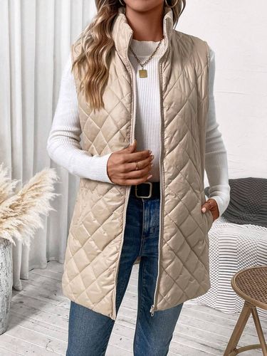 Amazon Temu Cross-border Autumn/Winter 2024 New Solid-color Diamond-pattern Cotton Vest with Zipper Pockets for Europe and the U.S.