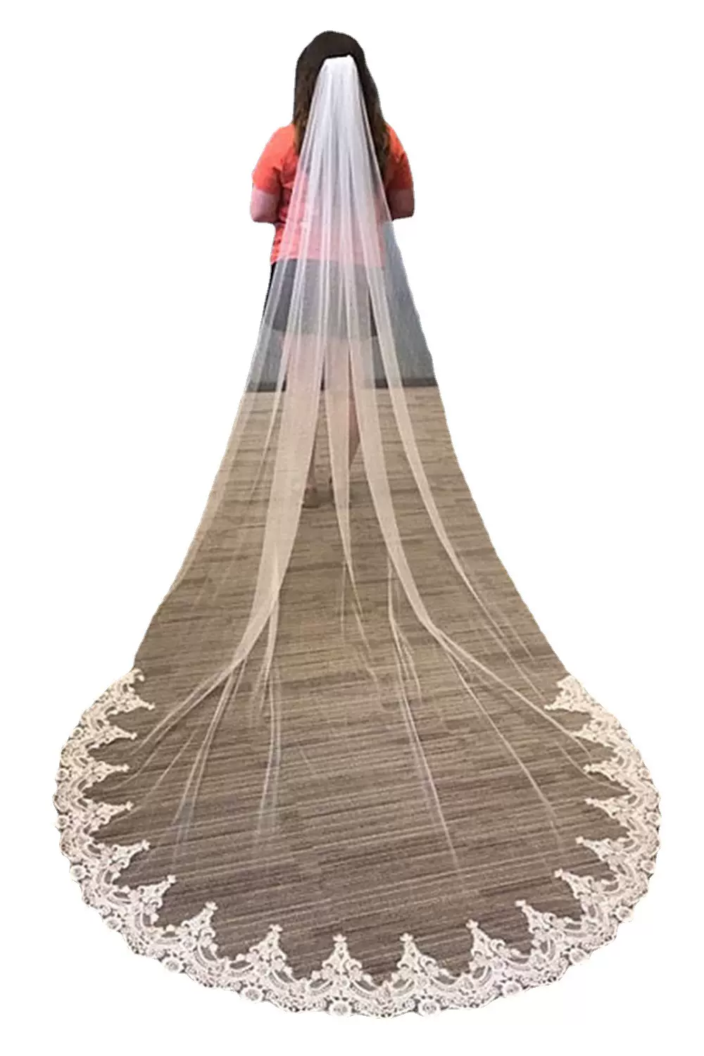 跨境新娘头纱单层车股蕾丝婚纱3米拖尾造型结婚面纱外贸热卖礼服