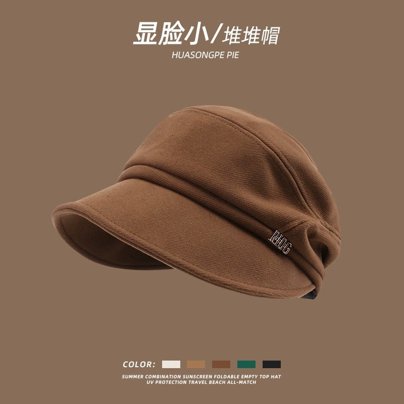 Sombrero de pila estándar pequeño de metal gorra de pico boina sombrero de moda tres en uno hembra otoño e invierno cálido sombrero de pescador complejo