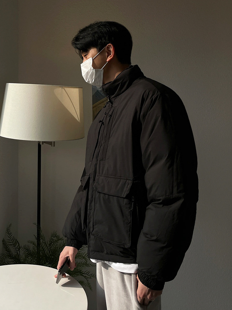 MYQ estilo japonés ropa de trabajo collar de pie abrigo de algodón acolchado abrigo de invierno de los Hombres estilo coreano suelta cálida chaqueta engrosada abrigo de algodón acolchado