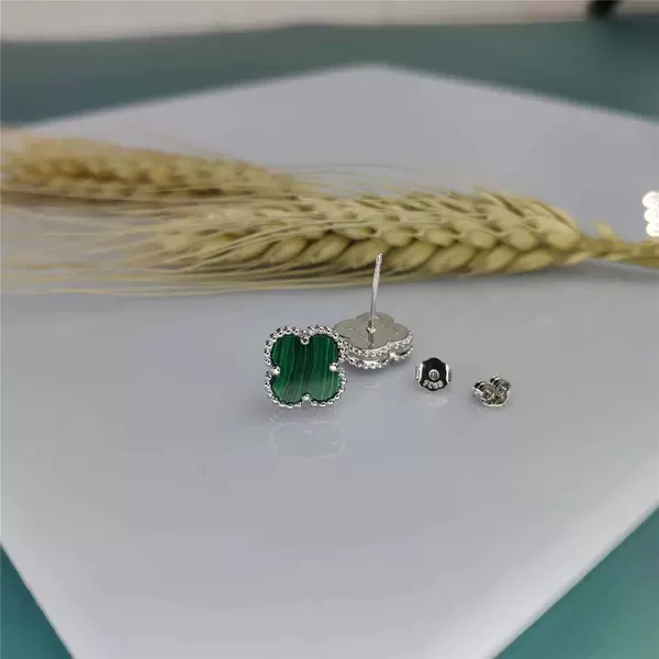 Platinum earrings malachite
