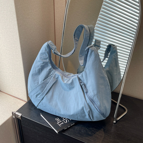 Korean Version Large Capacity Net Shoulder Bag 2024 New Pure Color Nylon Crossbody Bag Versatile Casual Pure Color Canvas Bag