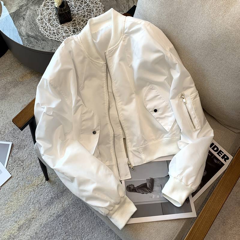 Coat Black European Jacket Women's Short Top Flying Suit Retro Casual 2025 Spring New White Bat Sleeves