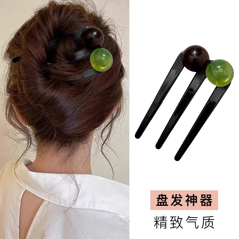 Horquilla en forma de U de ácido acético de cuentas redondas para mujer 2025 nueva horquilla de sentido avanzado