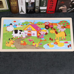 New Children Animal Cartoon Flat Puzzle with Natural Wood Frame, 96-Piece Wooden Puzzle for Early Education, Beneficial Wood Toy for Wholesale
