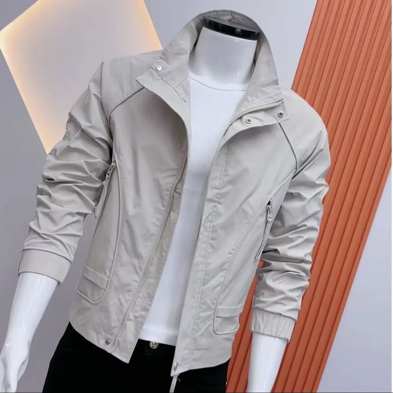 New Trendy Brand Workwear Spring and Autumn Slim Casual Stand Collar Jacket Men's Coat Versatile Top Fashion Personality Trendy