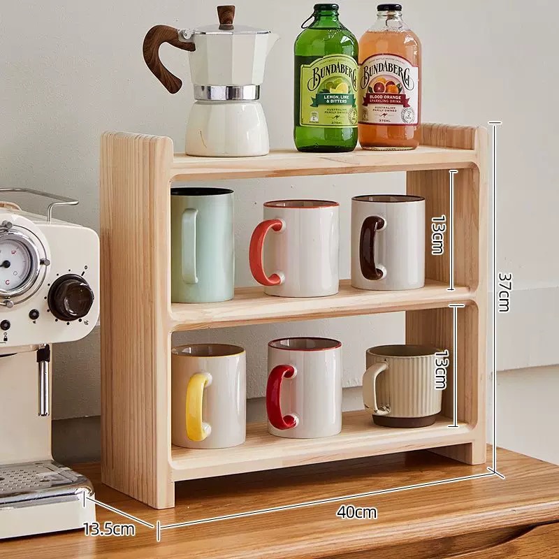 新中式收纳架实木辐射松桌面三层置物架杯架创意茶具咖啡置物架