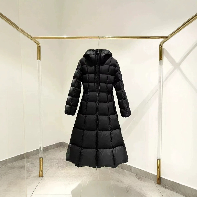 High-end M-brand Faucon "Runaway Princess" extra-long down coat with hood, over-the-knee, waist-cinching, slimming, women's thick coat