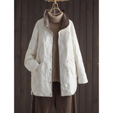 外贸出口尾单高端减龄轻薄羽绒棉服女冬季中长款菱格立领棉衣外套