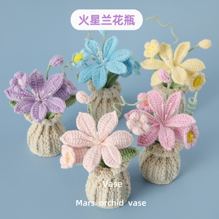 Finished Cross-Border Handmade Crocheted Mars Orchid Vase Potted Home Ornaments Woolen Knitted Lily of the Valley Desktop Pot