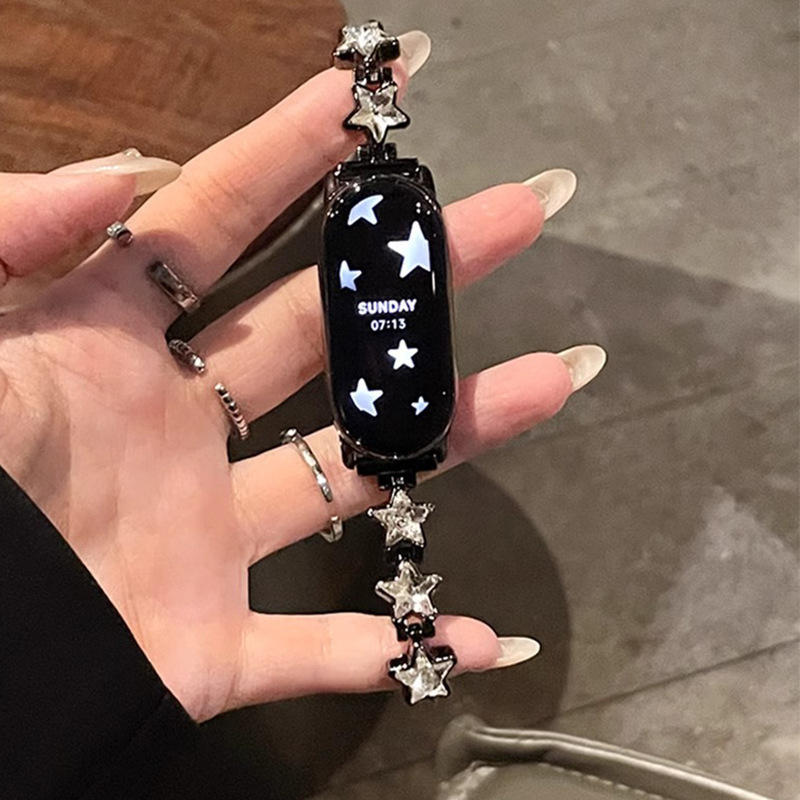 适用小米手环9表带新款星星镶钻链式表链8女款高级金属手链10腕带|undefined