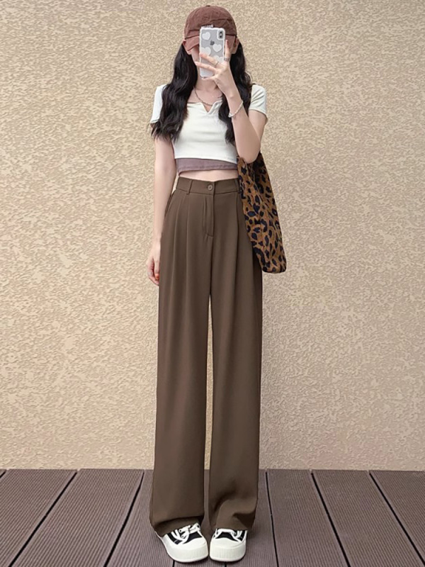 定制跨境垂感西装裤女夏季2025新款高腰显瘦宽窄休闲直筒冰丝阔腿|undefined