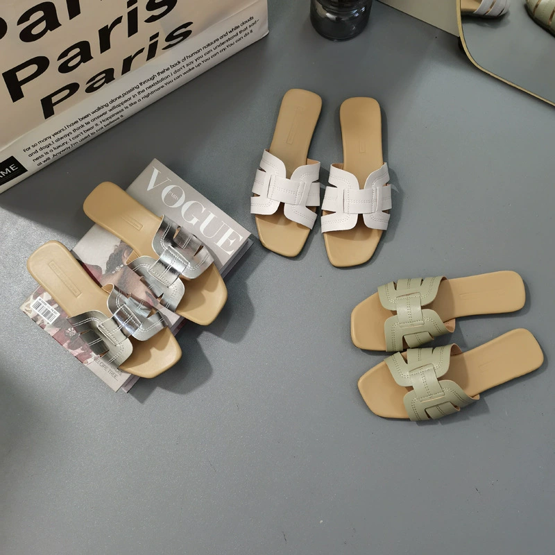 Летние открытые плоские тапочки во французском стиле, удобные и универсальные женские тапочки