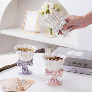 Ceramic wineglass with bow, cute sophisticated small design glass for ice cream, for beloved