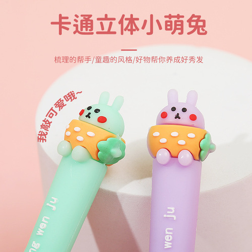 Cartoon Strawberry Rabbit Hairbrush for Girls Students Straight Hairbrush Gentle on Hair Portable Cute Wide-Tooth Comb Massage Brush