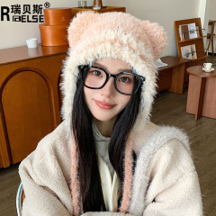 かわいい熊の毛の帽子の子供の冬の保温の耳の雷の前線の帽子は厚い防寒のニットの頭の頭の冷たい帽子をかぶせます。