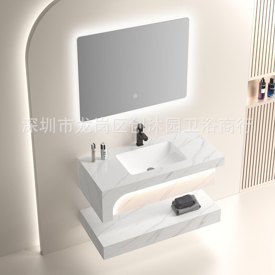 gabinete de baño de cerámica de tabla de roca combinado inteligente baño simple moderno lavabo de doble capa lavabo integral lavabo