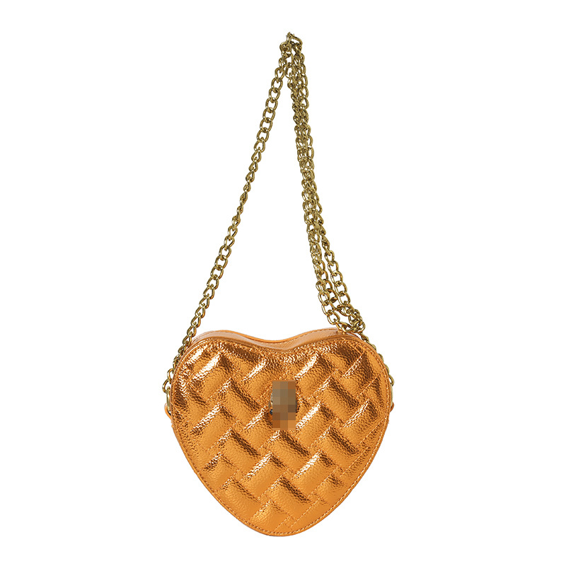 Bolso de hombro transfronterizo para mujer nueva tendencia bolso de corazón de alta gama patrón de lichi ringge bolso de mensajero de cadena de color sólido simple
