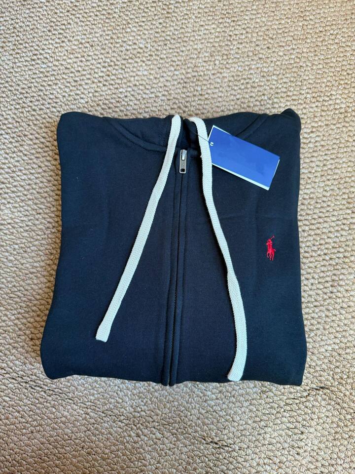 Áo hoodie nam khóa kéo có mũ, lót lông dày, thêu hình ngựa nhỏ, form rộng unisex — Màu xanh tím than, màu xám, màu đen chi tiết 10