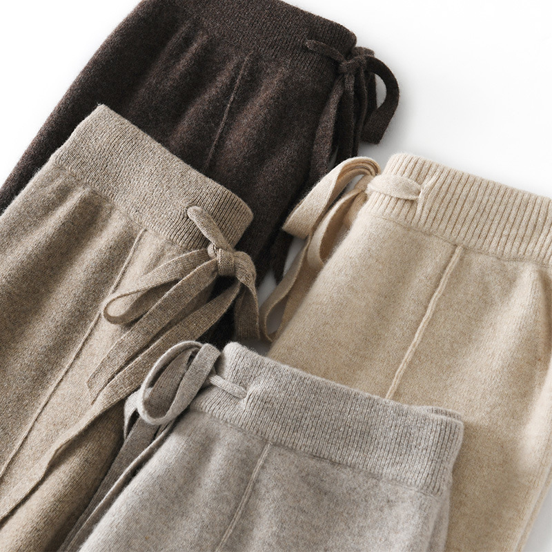 Women's Woolen Cashmere Floor-Length Draped Casual High-Waisted Autumn and Winter Knit Wool Wide-Leg Pants