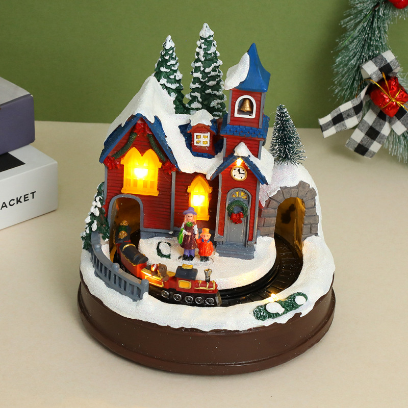 Cross-border New Christmas Creative Ornaments Electric Music Luminous Train House Christmas Gift Resin Crafts Cross-border New Christmas Creative Ornaments Electric Music Luminous Train House Christmas Gift Resin Crafts