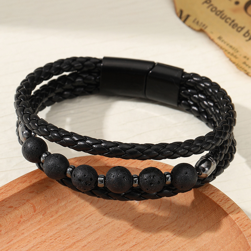 1 Piece Quantity Holiday Occasion Retro Punk Solid Color Pu Leather Alloy Plating Men's Bangle Men Cord & Leather Bracelets