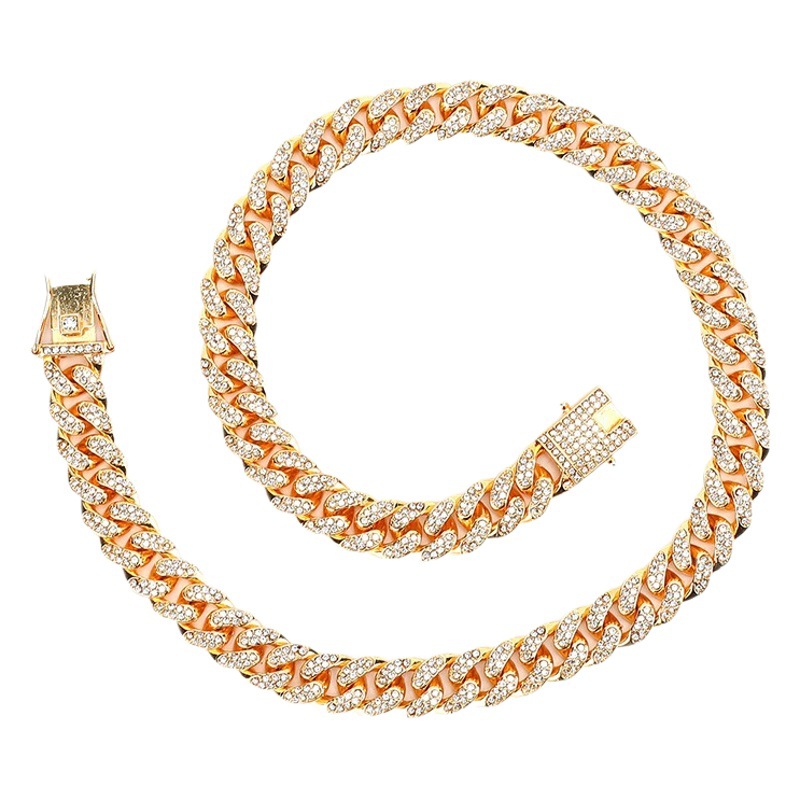 Cadena cubana de aleación europea y americana para hombre, llena de diamantes, alta calidad, 12 mm, estilo hip-hop, venta al por mayor transfronteriza, genial, alta calidad