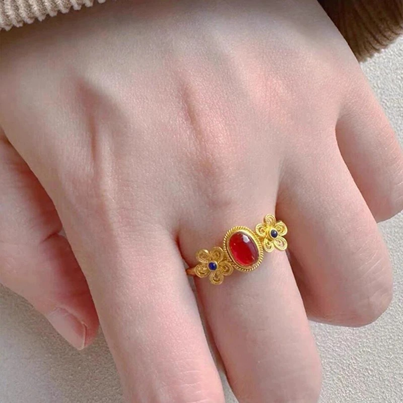 Bague en or Sha Jin Filigold Phoenix Hua Xiao Furong Petit Palais Moineau Boutique en or Bracelet Bague Bouche Vivante Style Palais Même Style_voghion.com