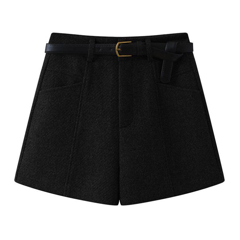Quần short len cạp cao nữ dáng thẳng, phong cách thời thượng — Màu xám đậm (len nâng cấp), Màu đen (len nâng cấp) chi tiết 18