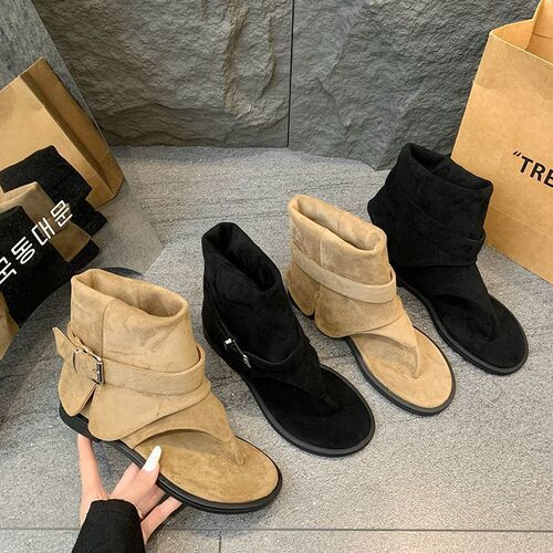 Casual flip-flops sandals short boots 2025 summer new style niche personalized flip-toe breathable Roman sandals for women