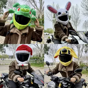 Motorcycle Cartoon Plush Helmet Cover Cross-border Cute Face Mask for Men and Women Riding Plush Protective Cover for Full Face Helmets