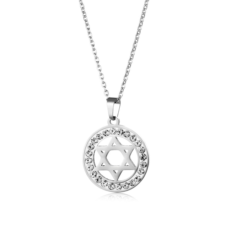 Cross-border Sold Jewelry Hip Hop Hexagram Necklace Trendy Women's Clay Diamond Necklace Pendant Short Xingx Clavicle Chain Accessories display picture 1