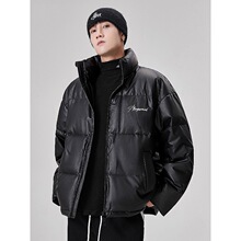 黑色高端羽绒服男士新款秋冬潮牌字母刺绣复古加厚保暖立领面包服