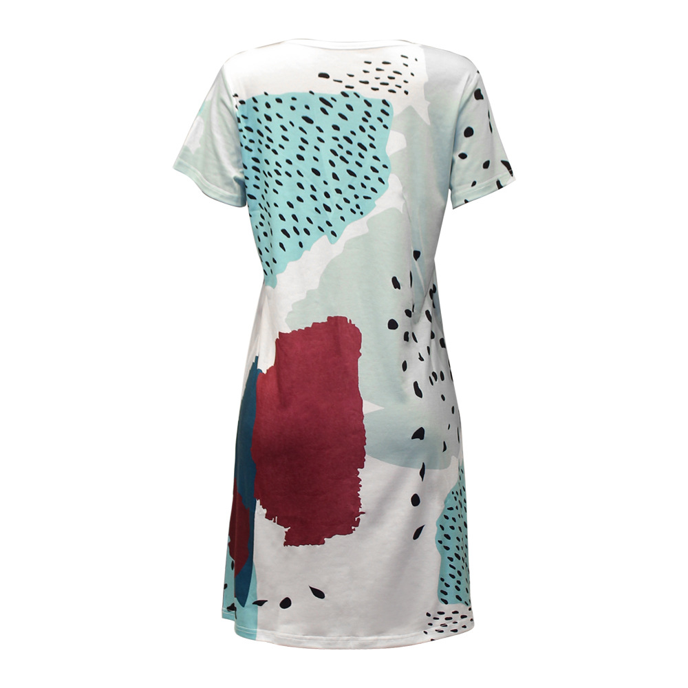 Summer Floral Print round Neck Short Sleeve Casual Dress Women