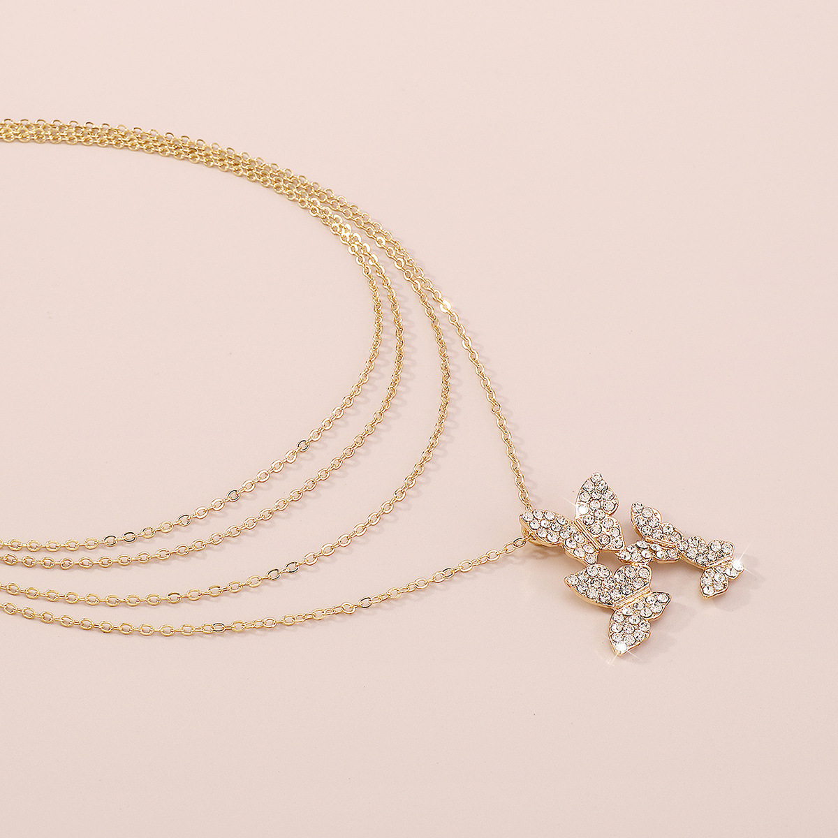 Fashion Geometric Butterfly Alloy Rhinestone Layered Womenu0027S Necklace