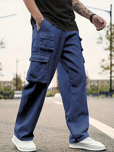 Loose Solid Pants Multi Pockets Loose Solid Pants men's