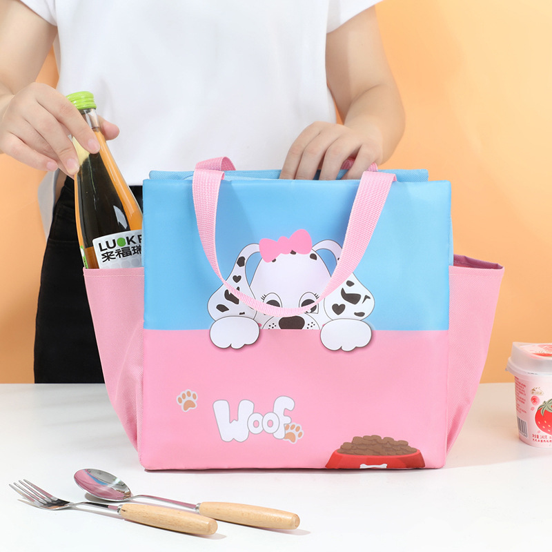 Nuevos productos transfronterizos de doble bolsillo bolsas de almuerzo de dibujos animados portátiles bolsas de almuerzo de color cuadrado bolsas de almuerzo bolsas de aislamiento de comercio exterior