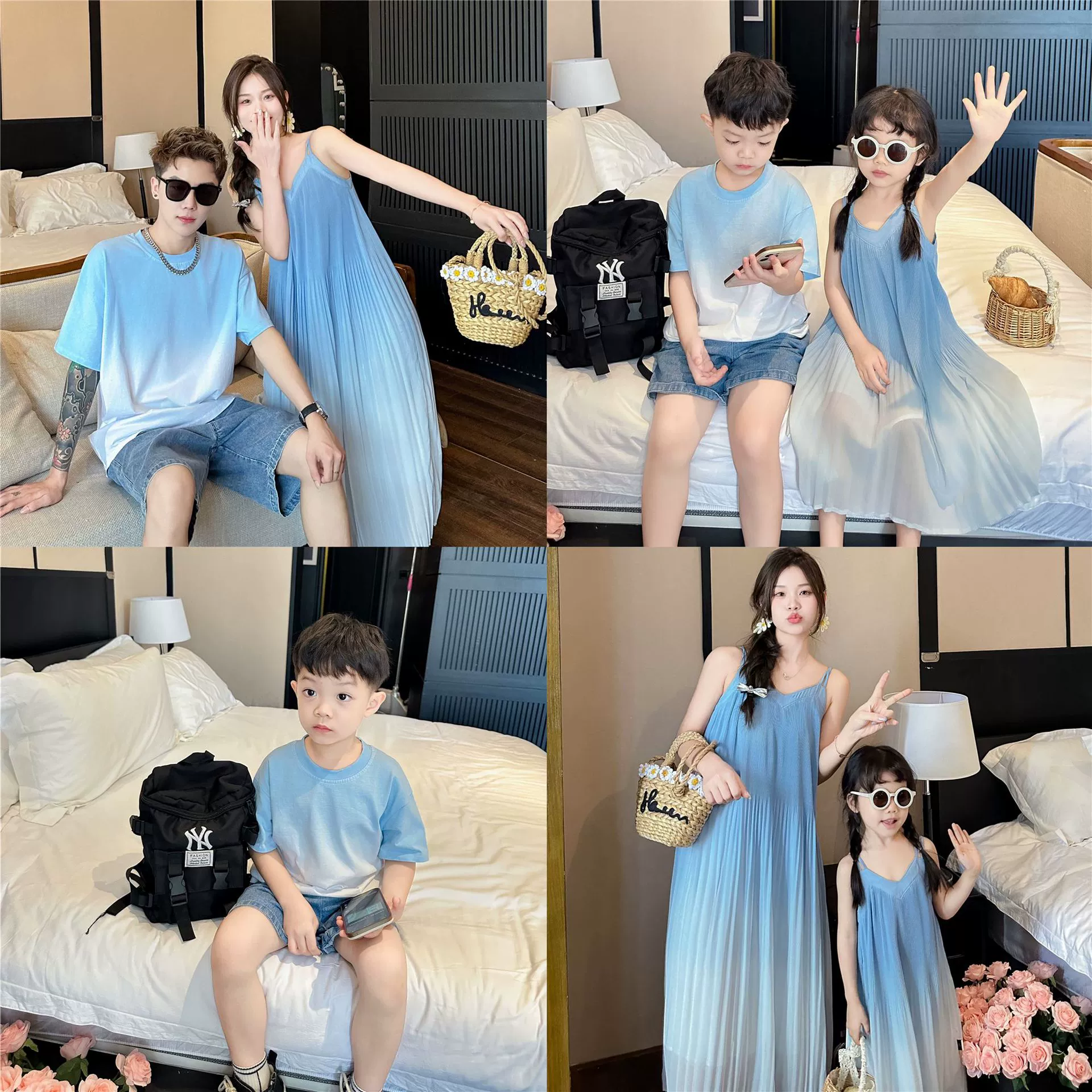 Приморский курорт градиент платье мать и дочь подтяжки женские летние новые свежие футболки с короткими рукавами